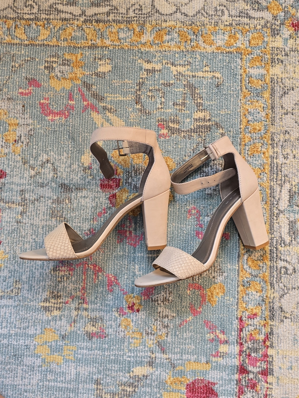 Tahari Blush Nude Block Heel Sandals with Textured Front Strap